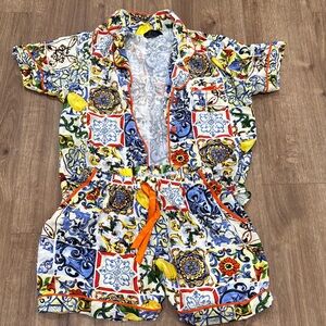 Colorful Patterned Shirt and Shorts Set